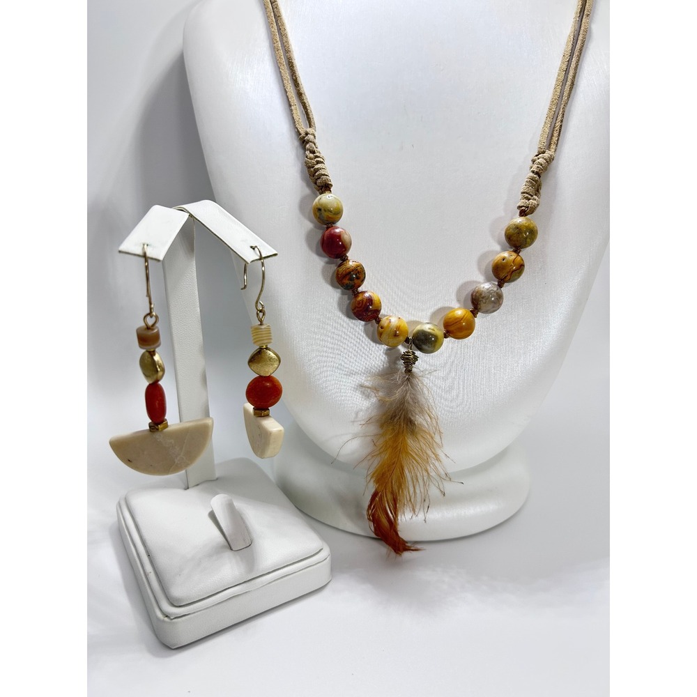 Unbranded Jewelry Set Women OS Multicolor Good Boho Feather Bead Stone Necklace